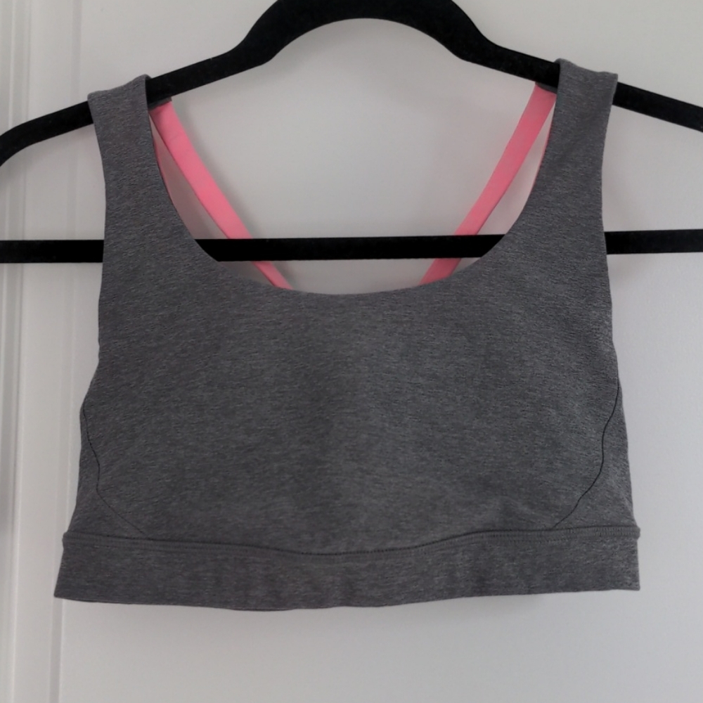 Lululemon size 8 sports bra gray with pink straps
